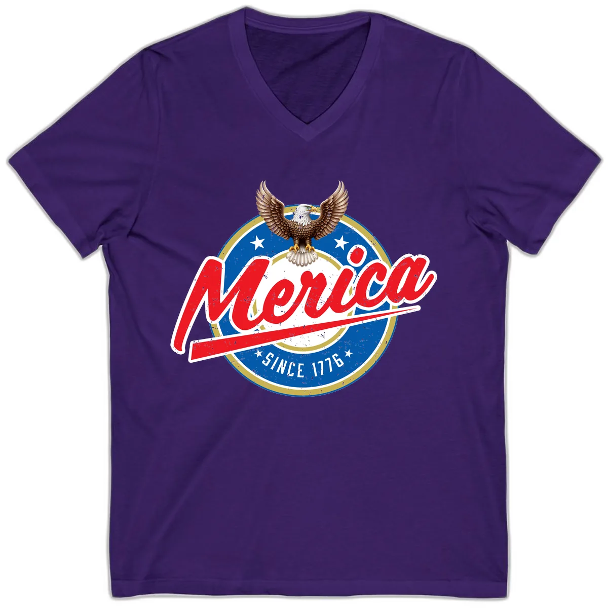Merica Since 1776 Eagle Badge V-Neck in Team Purple