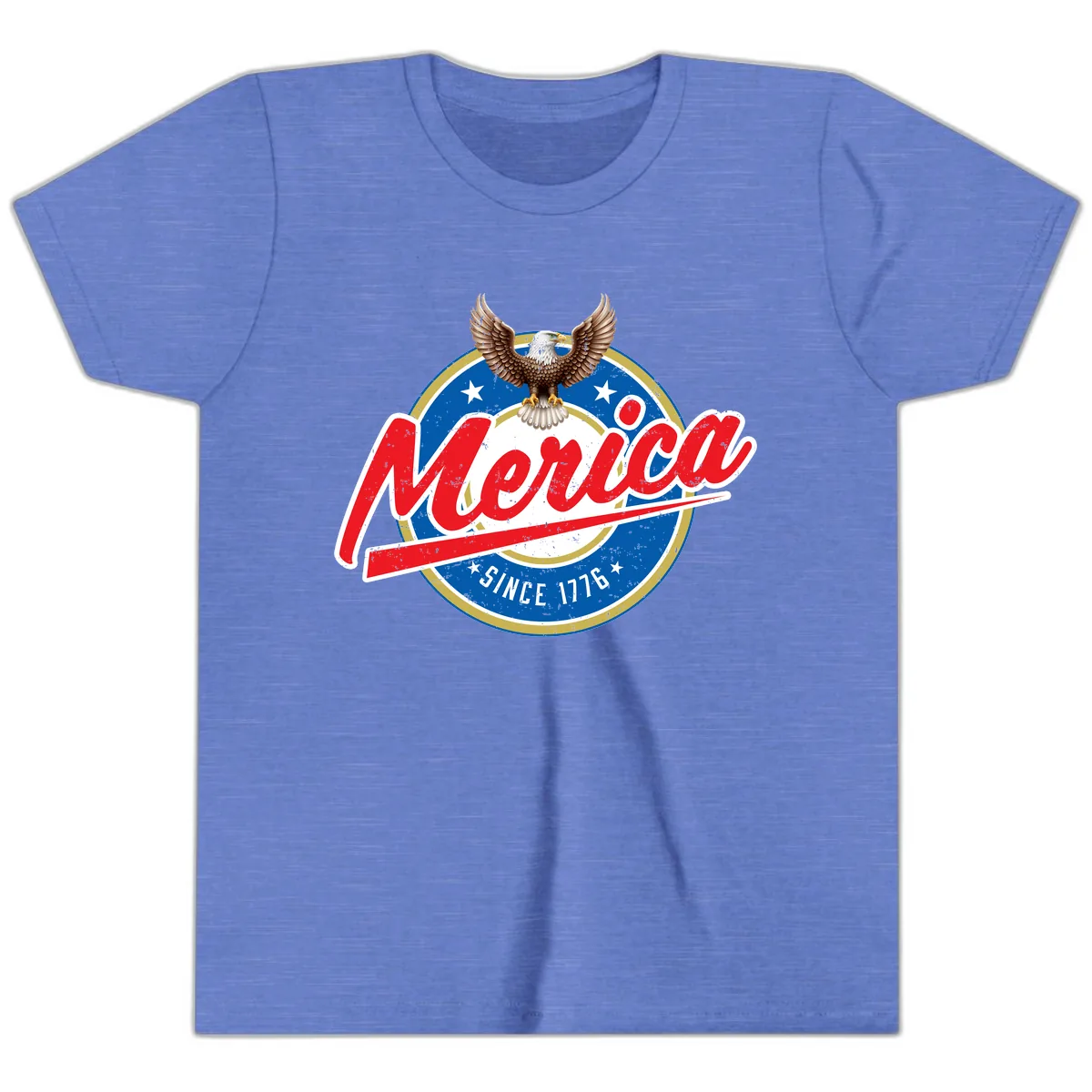 Merica Since 1776 Eagle Badge Youth T-Shirt in Heather Columbia Blue
