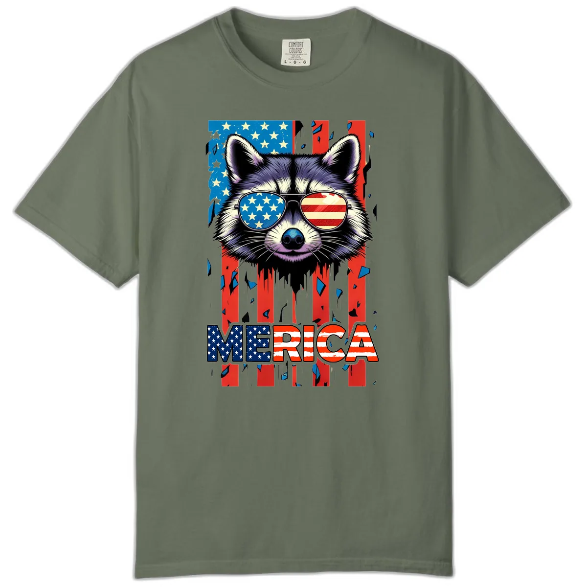 Patriotic Raccoon Merica Sunglasses Comfort Color in Moss
