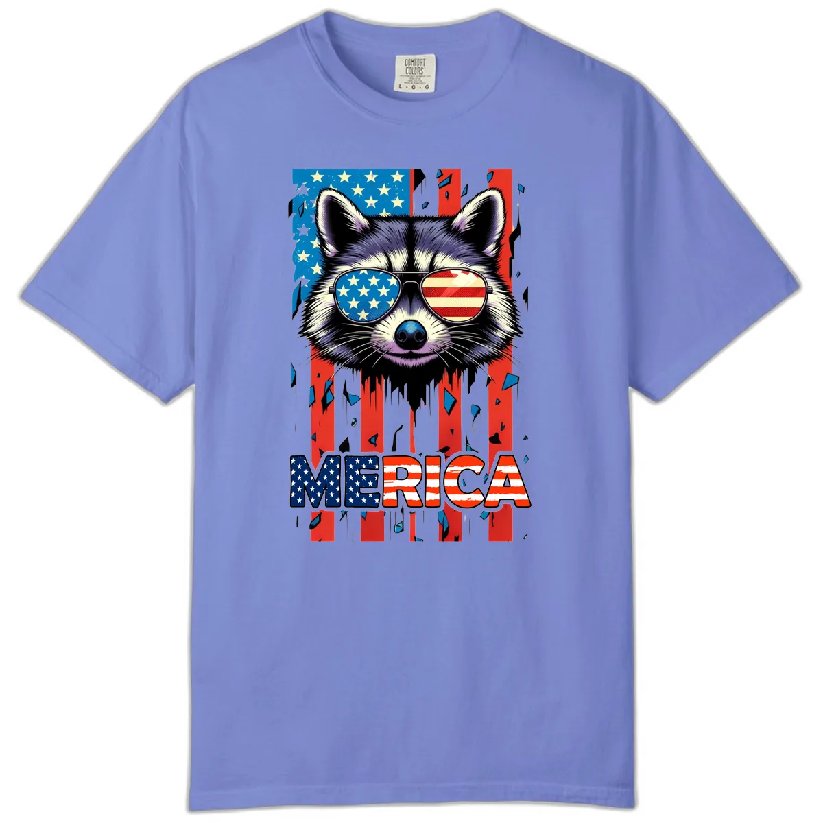 Patriotic Raccoon Merica Sunglasses Comfort Color in Flo Blue