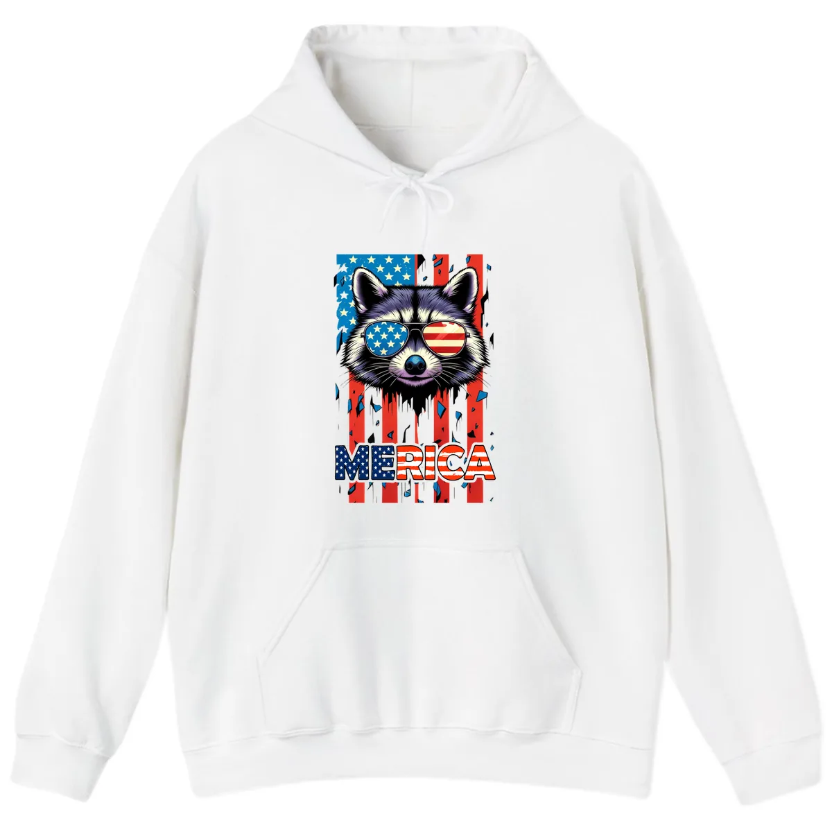Patriotic Raccoon Merica Sunglasses Hoodie in White