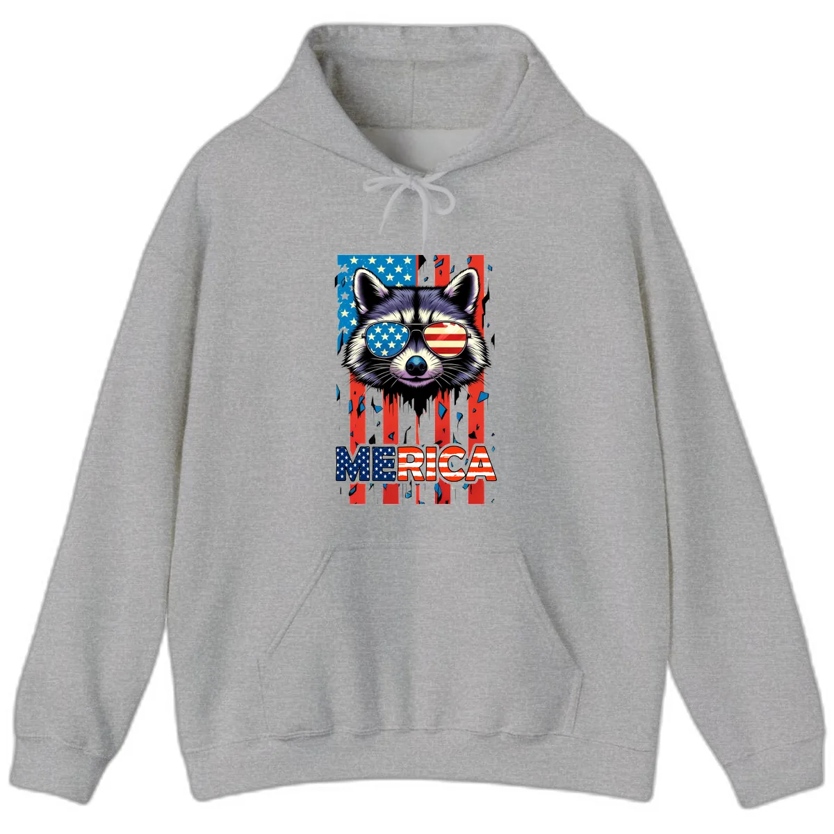 Patriotic Raccoon Merica Sunglasses Hoodie in Sport Grey