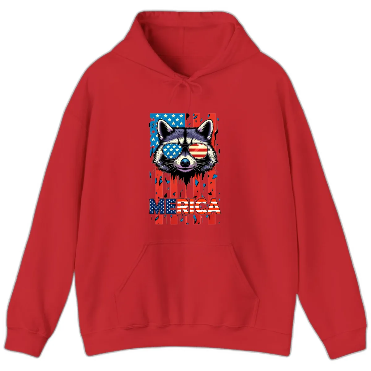 Patriotic Raccoon Merica Sunglasses Hoodie in Red