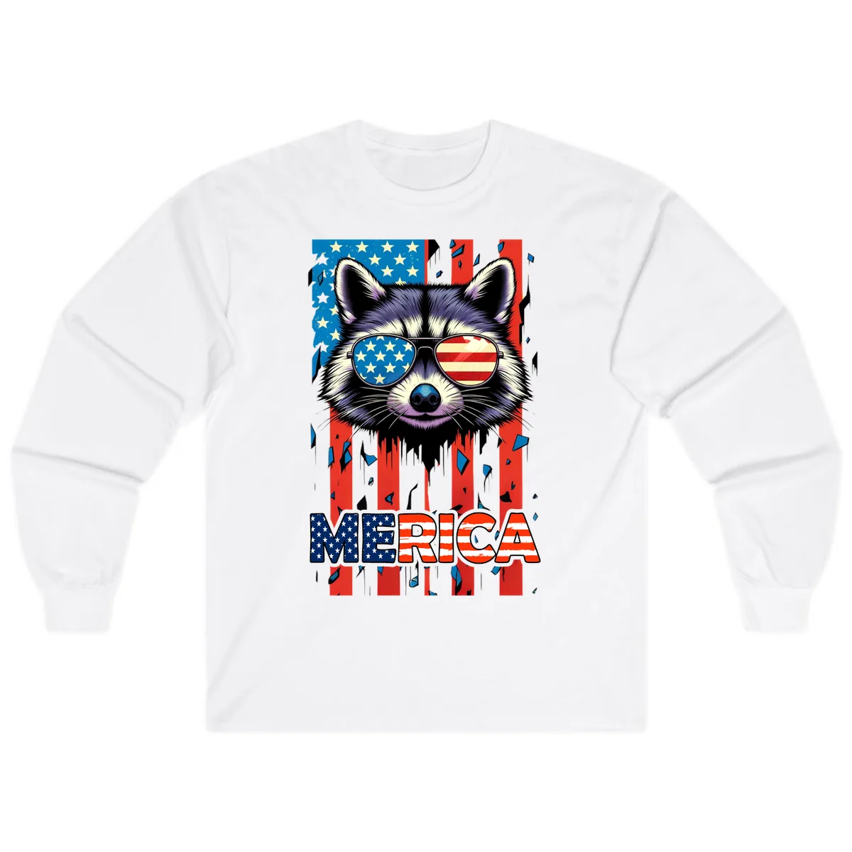 Patriotic Raccoon Merica Sunglasses Long Sleeve in White