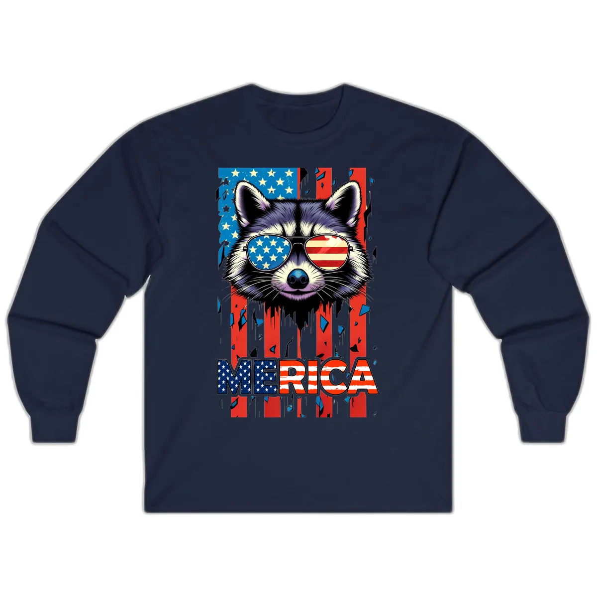 Patriotic Raccoon Merica Sunglasses Long Sleeve in Navy