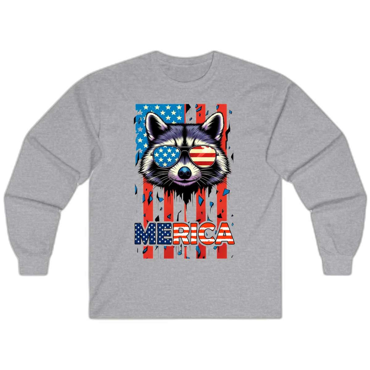 Patriotic Raccoon Merica Sunglasses Long Sleeve in Sport Grey
