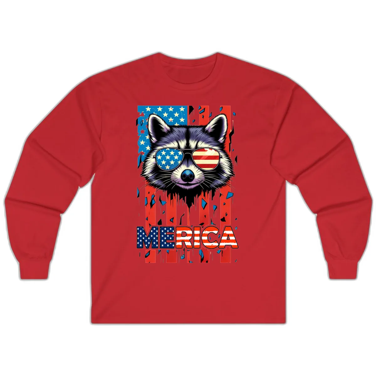 Patriotic Raccoon Merica Sunglasses Long Sleeve in Red