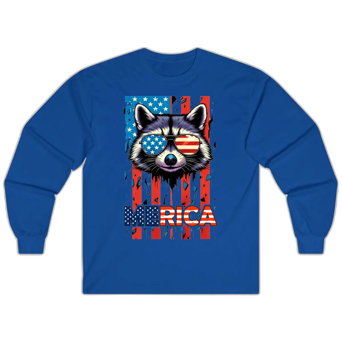 Patriotic Raccoon Merica Sunglasses Long Sleeve in Royal