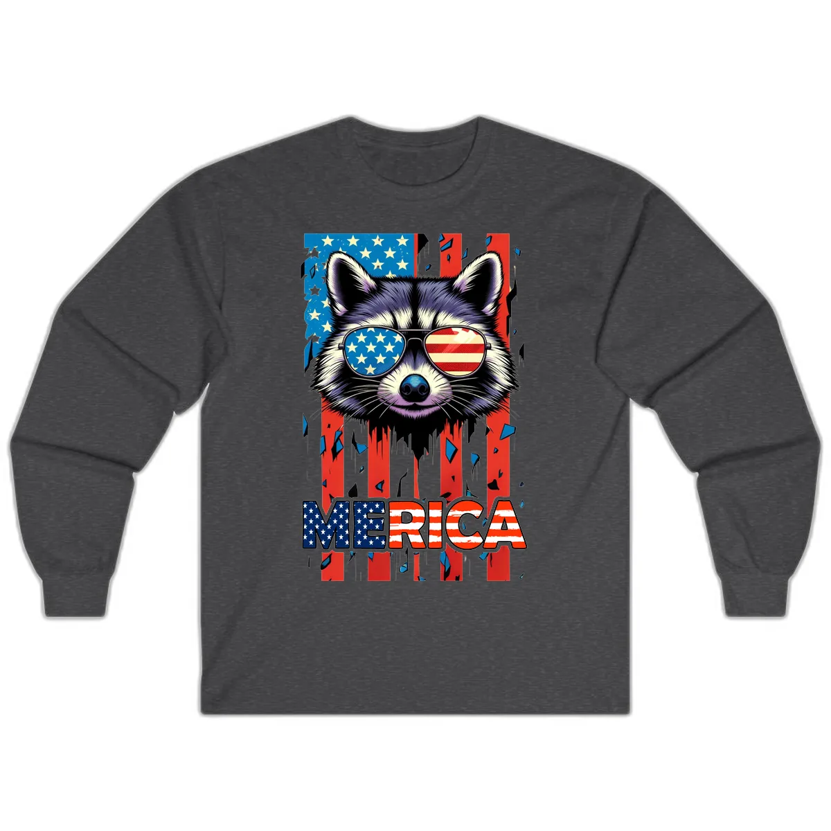 Patriotic Raccoon Merica Sunglasses Long Sleeve in Dark Heather