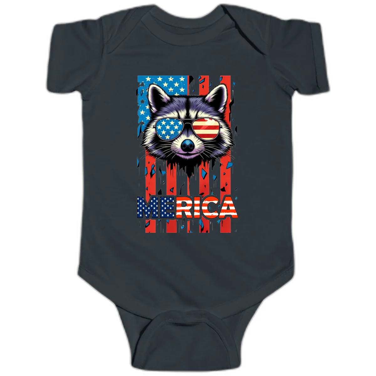 Patriotic Raccoon Merica Sunglasses Baby Onesie in Black