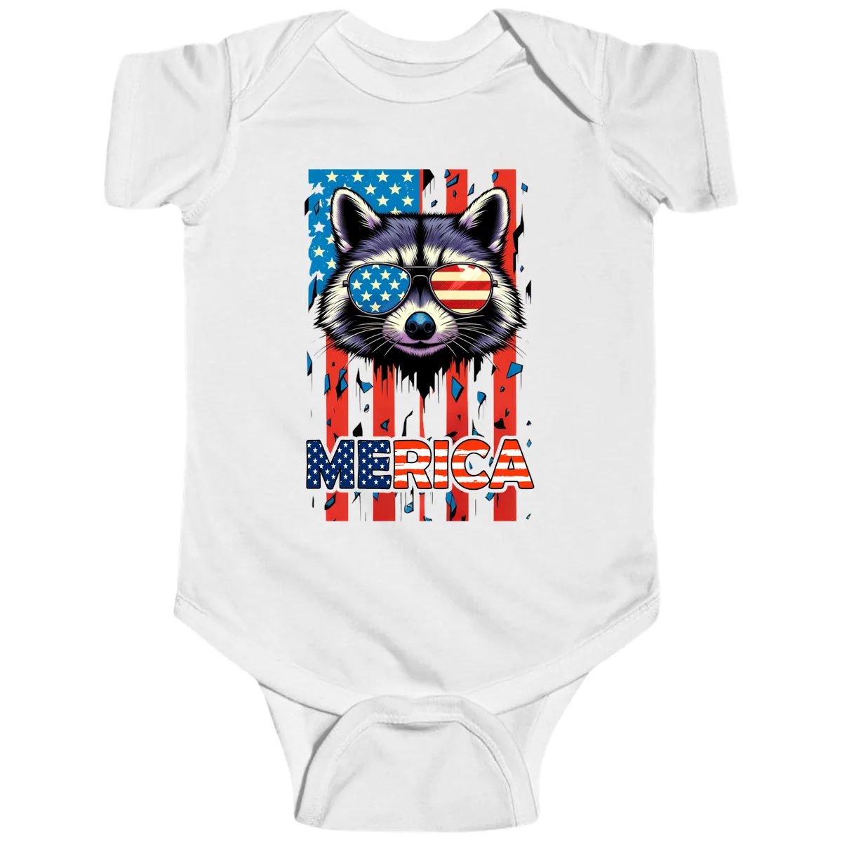 Patriotic Raccoon Merica Sunglasses Baby Onesie in White