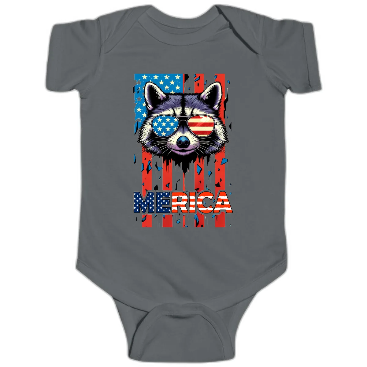 Patriotic Raccoon Merica Sunglasses Baby Onesie in Charcoal