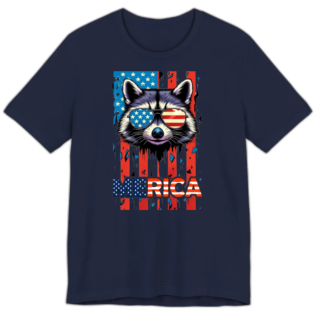 Patriotic Raccoon Merica Sunglasses Premium T-Shirt in Navy