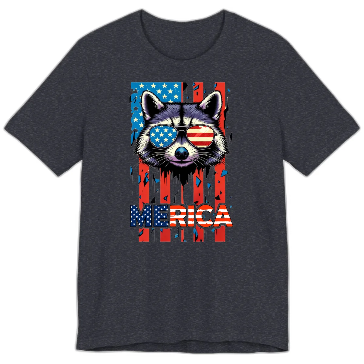 Patriotic Raccoon Merica Sunglasses Premium T-Shirt in Heather Navy