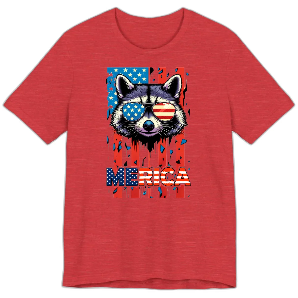 Patriotic Raccoon Merica Sunglasses Premium T-Shirt in Heather Red