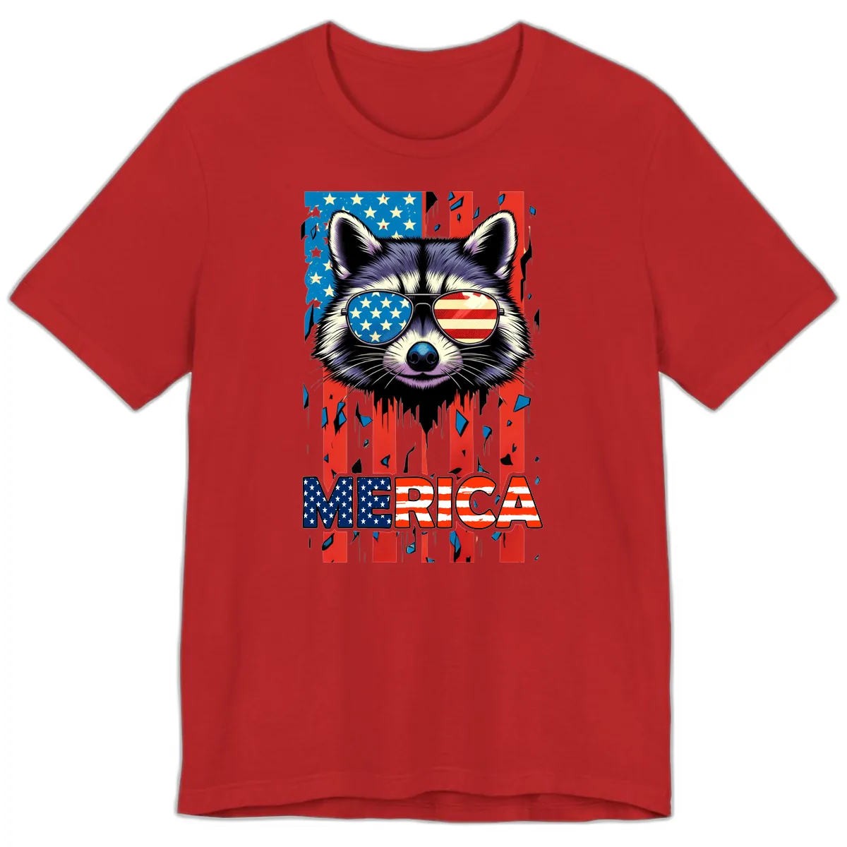 Patriotic Raccoon Merica Sunglasses Premium T-Shirt in Red