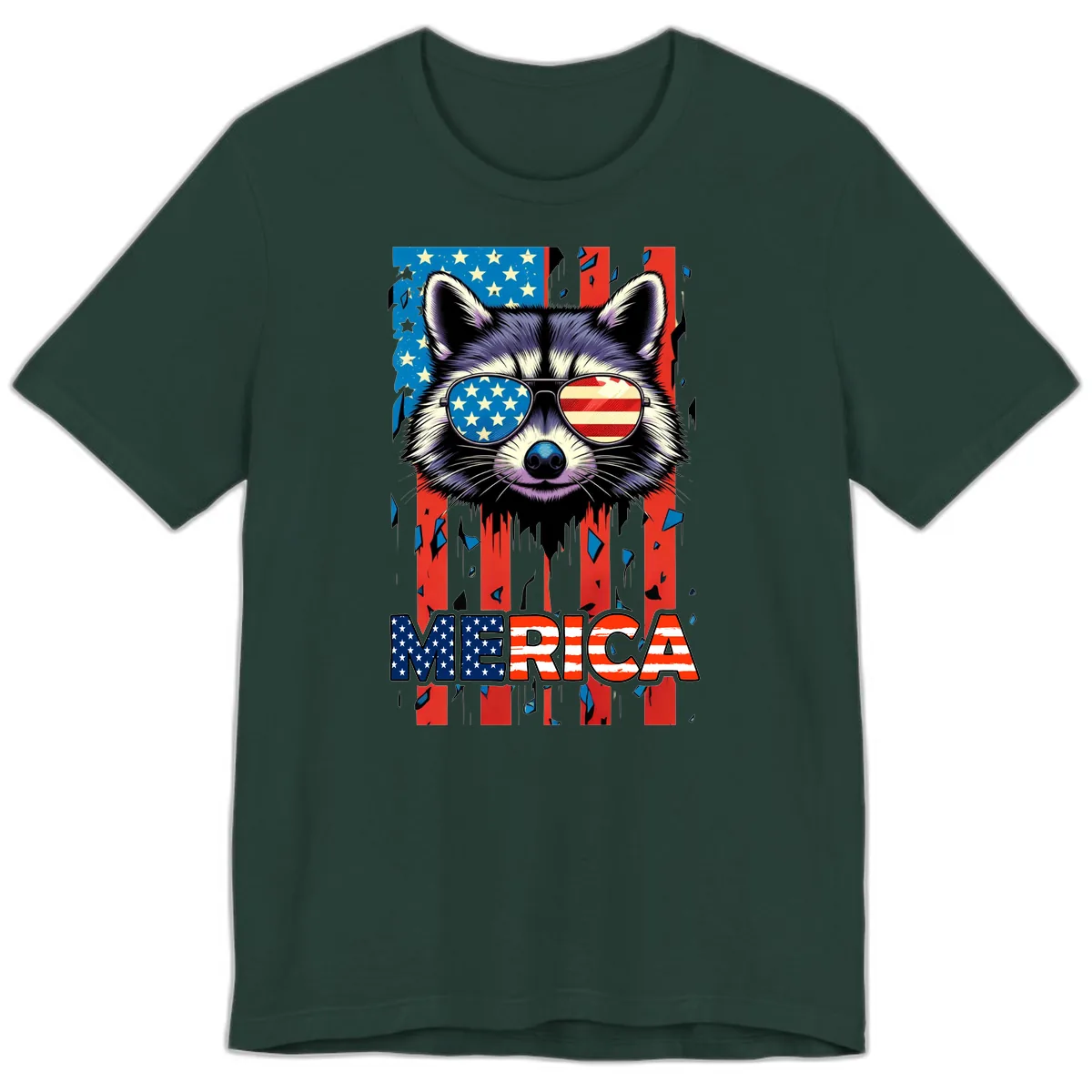 Patriotic Raccoon Merica Sunglasses Premium T-Shirt in Forest