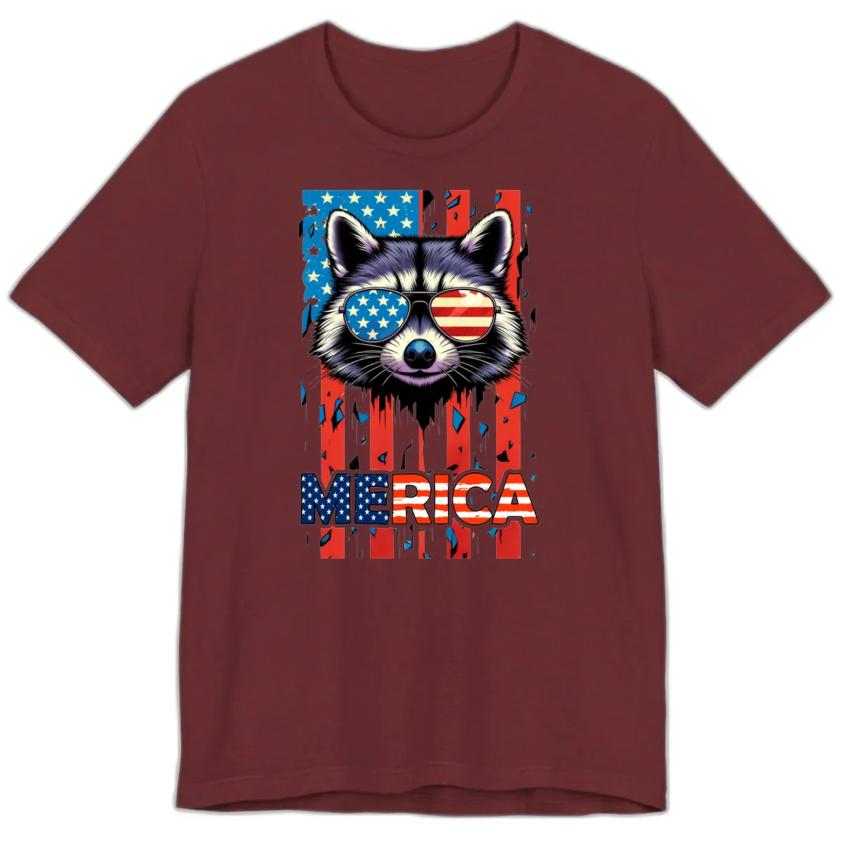 Patriotic Raccoon Merica Sunglasses Premium T-Shirt in Heather Cardinal