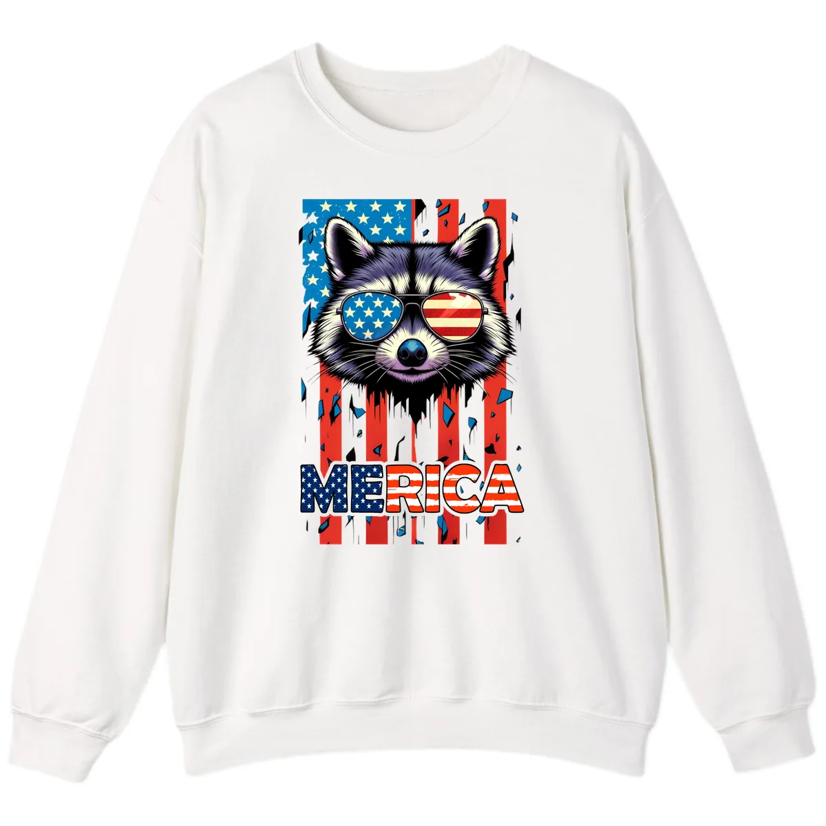 Patriotic Raccoon Merica Sunglasses Sweatshirt in White