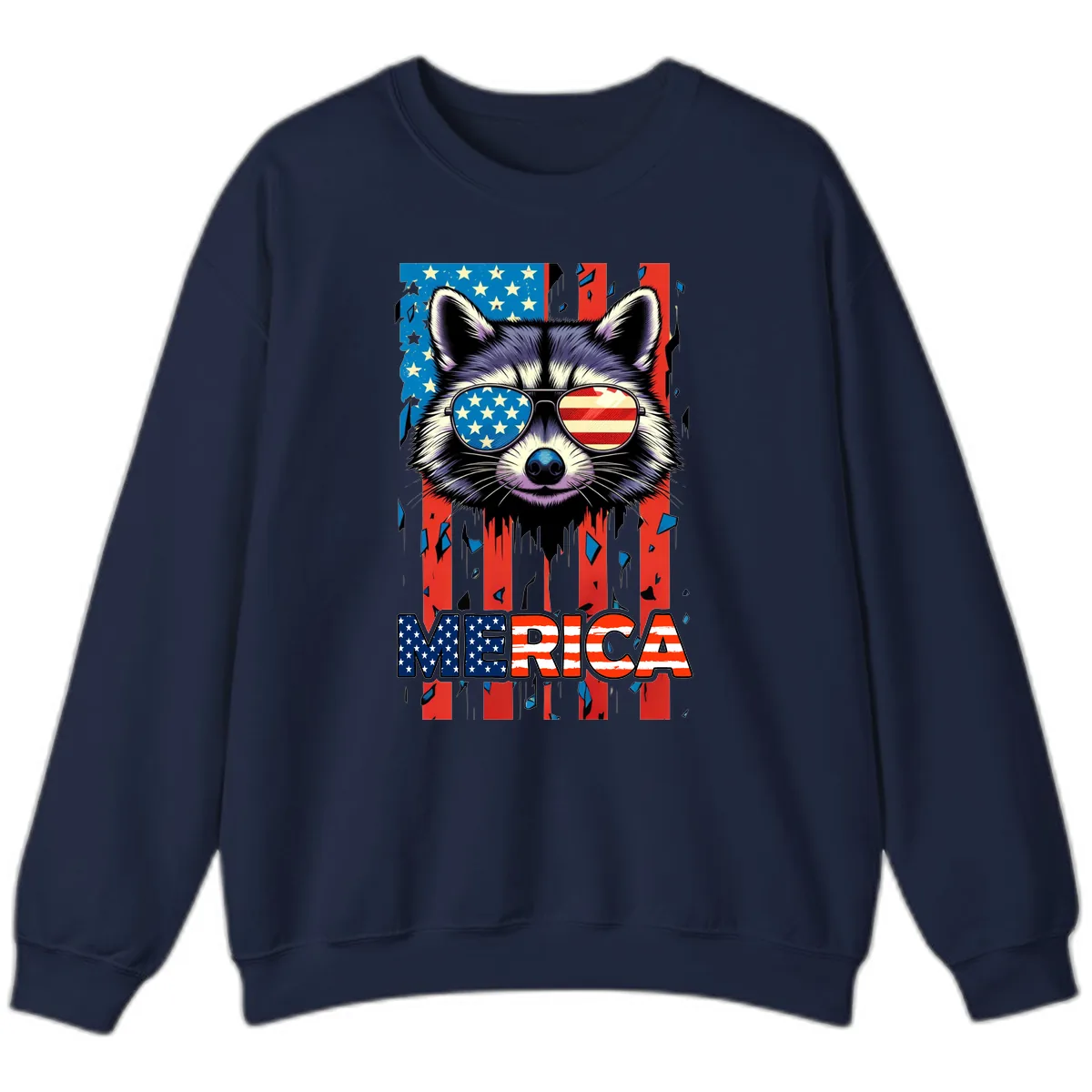 Patriotic Raccoon Merica Sunglasses Sweatshirt in Navy