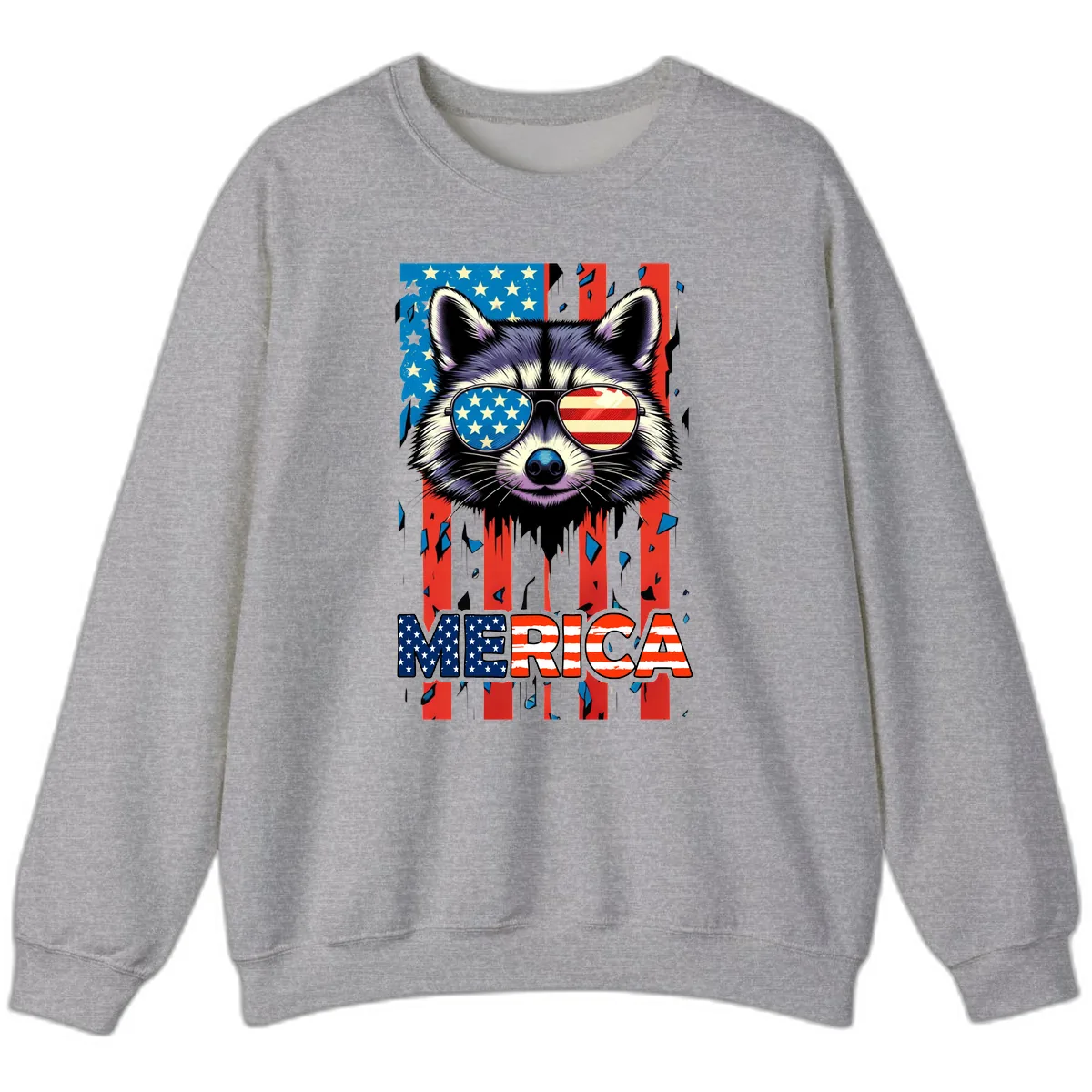 Patriotic Raccoon Merica Sunglasses Sweatshirt in Sport Grey