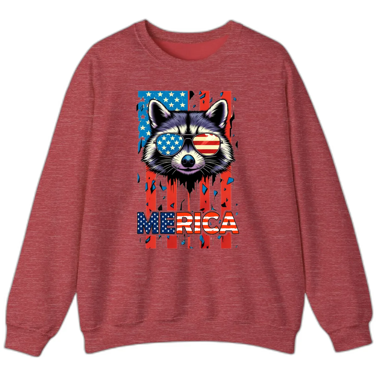 Patriotic Raccoon Merica Sunglasses Sweatshirt in Heather Scarlet Red