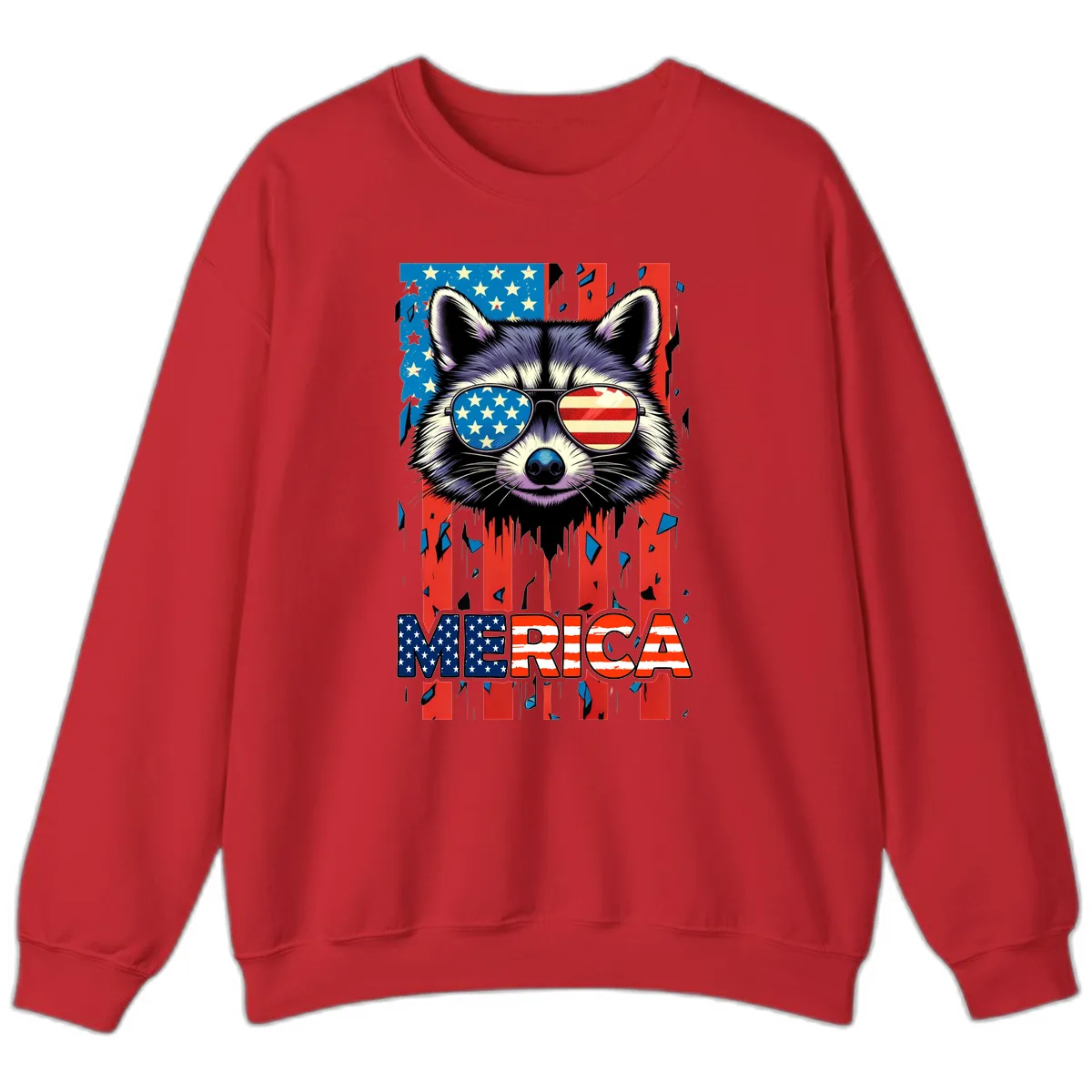 Patriotic Raccoon Merica Sunglasses Sweatshirt in Red