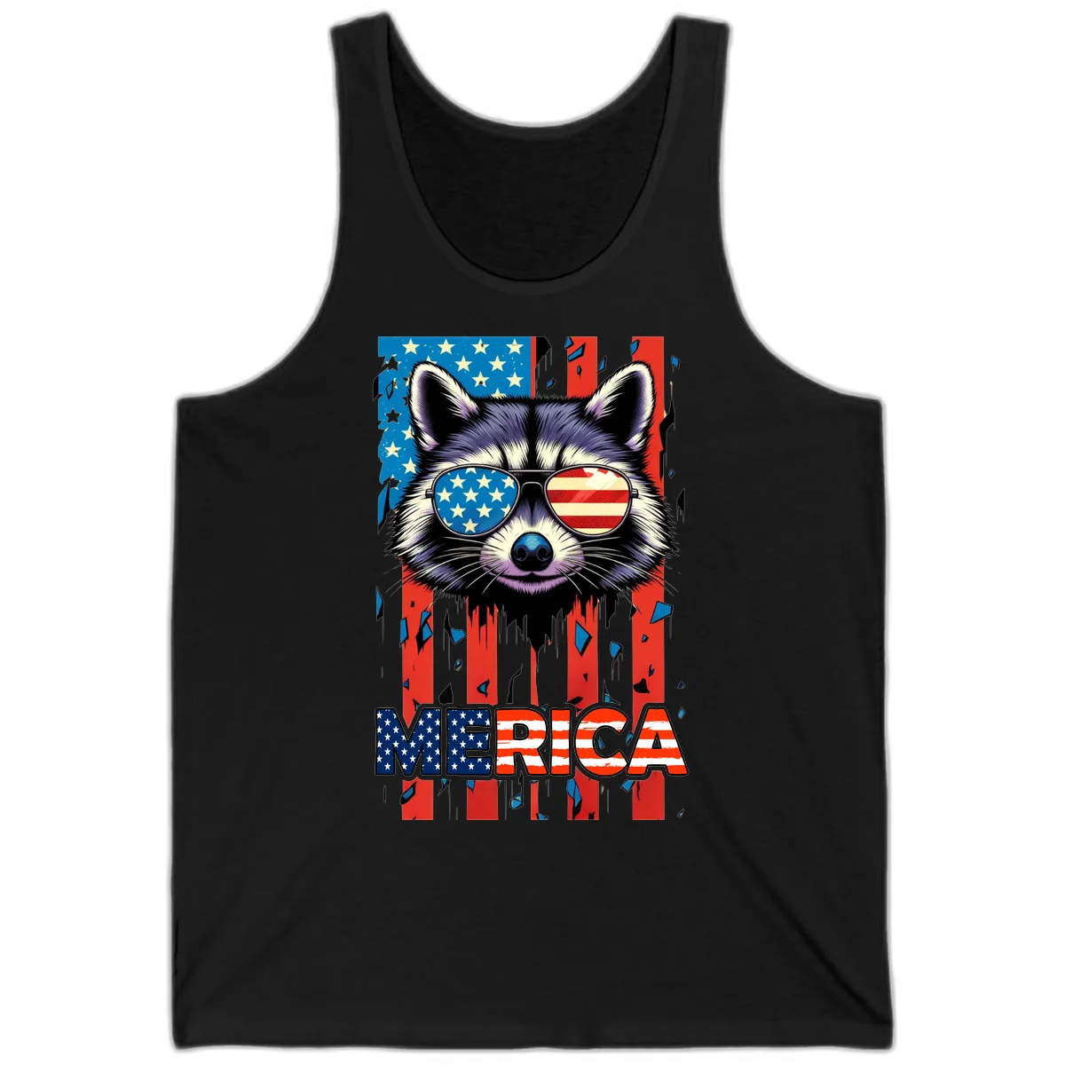 Patriotic Raccoon Merica Sunglasses Tank in Black
