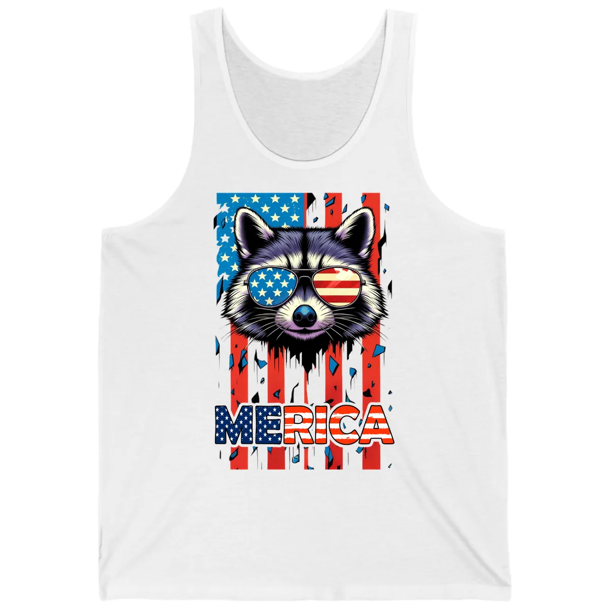 Patriotic Raccoon Merica Sunglasses Tank in White
