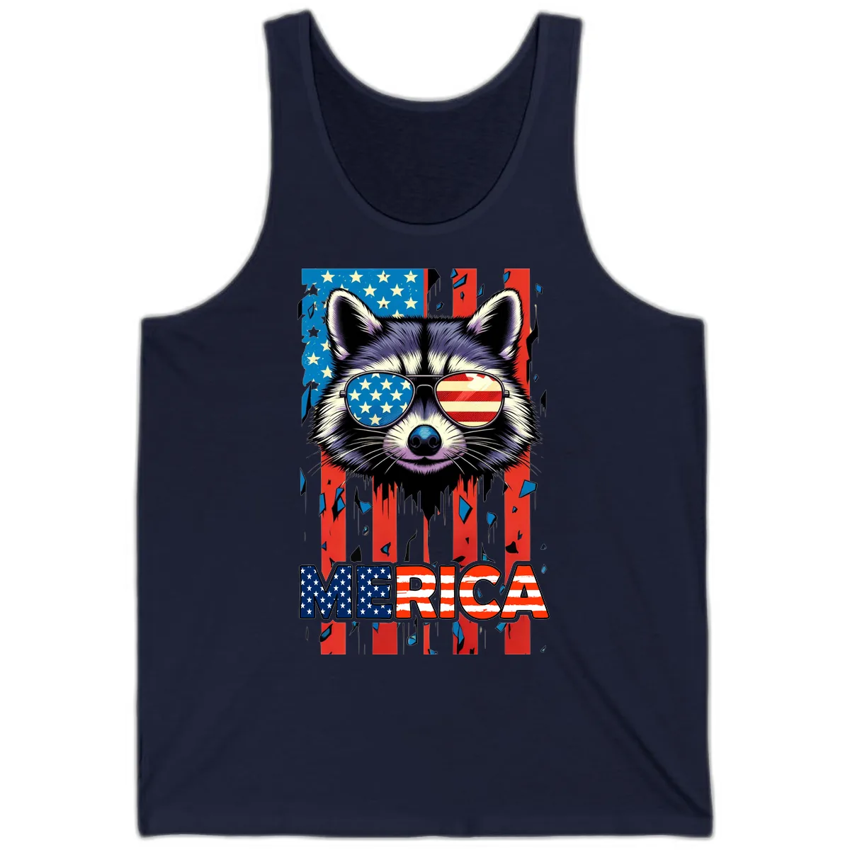 Patriotic Raccoon Merica Sunglasses Tank in Navy
