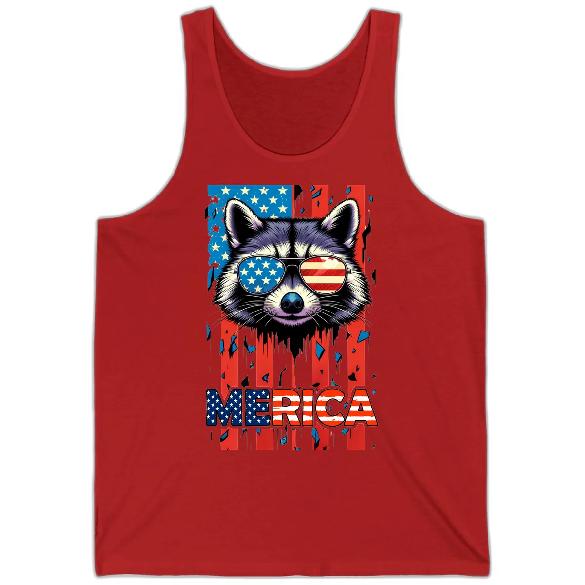 Patriotic Raccoon Merica Sunglasses Tank in Red