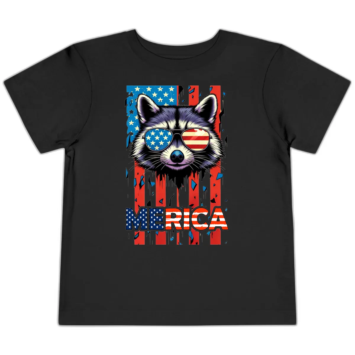 Patriotic Raccoon Merica Sunglasses Toddler T-Shirt in Black
