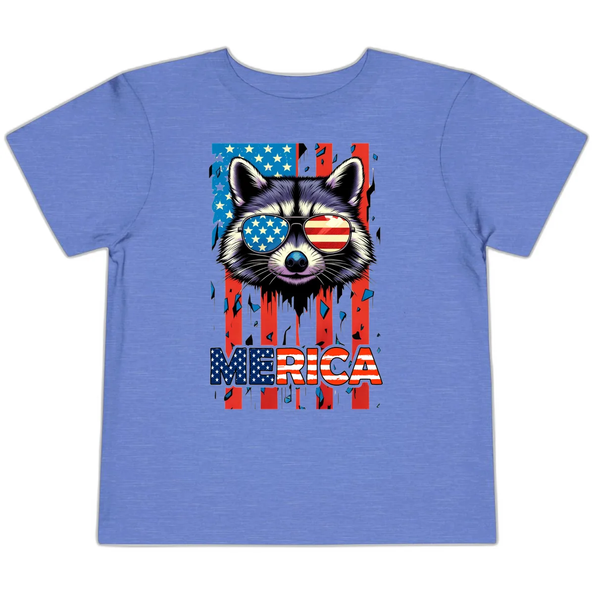 Patriotic Raccoon Merica Sunglasses Toddler T-Shirt in Heather Columbia Blue
