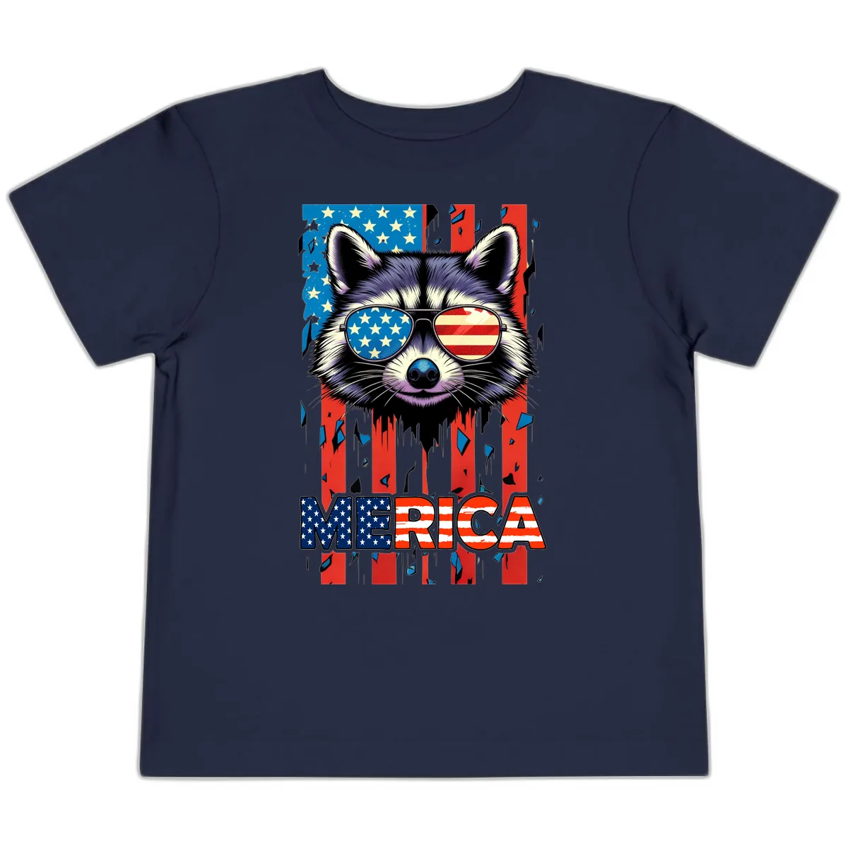 Patriotic Raccoon Merica Sunglasses Toddler T-Shirt in Navy