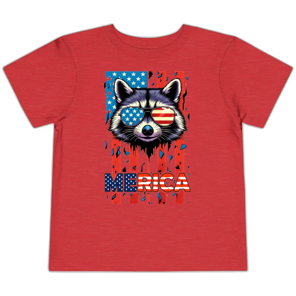 Patriotic Raccoon Merica Sunglasses Toddler T-Shirt in Heather Red