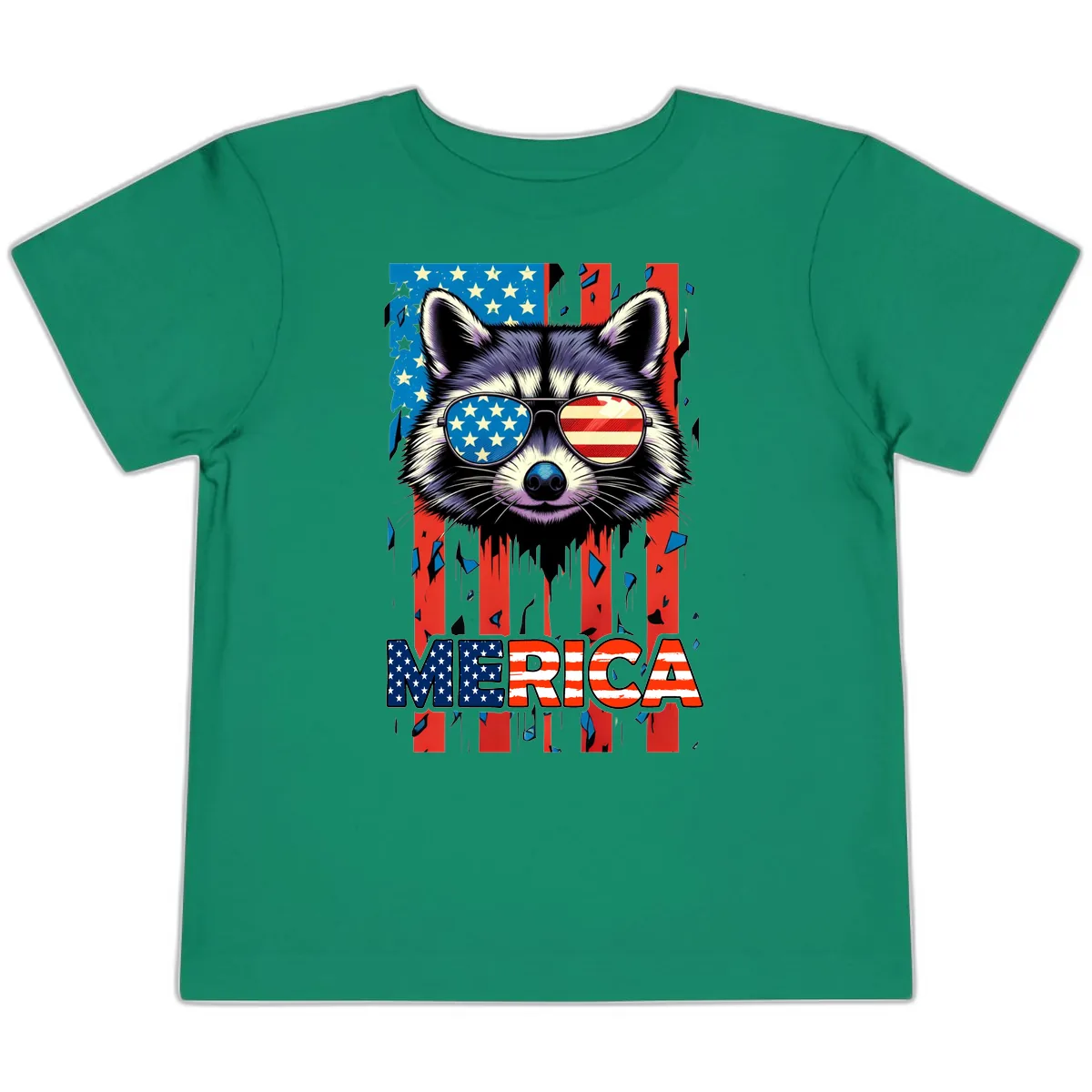 Patriotic Raccoon Merica Sunglasses Toddler T-Shirt in Kelly