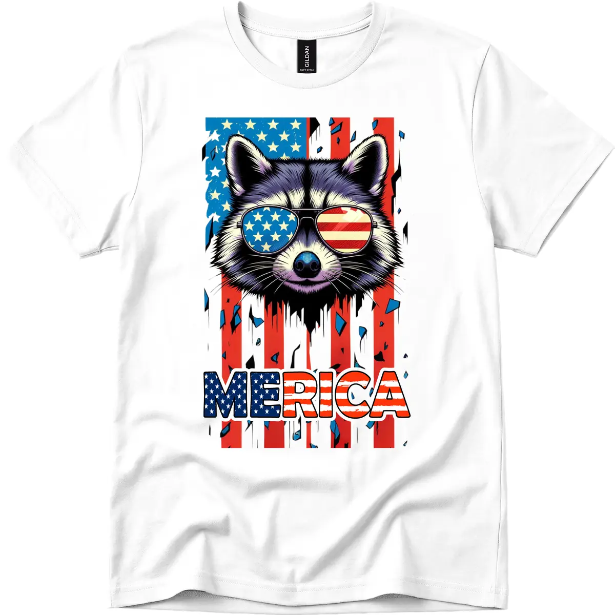 Patriotic Raccoon Merica Sunglasses T-Shirt in White