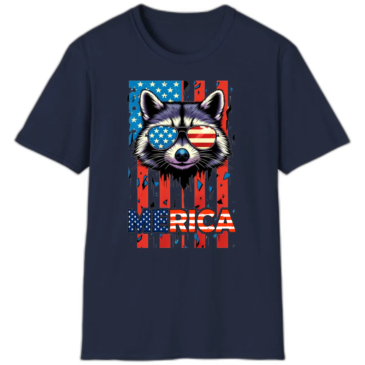 Patriotic Raccoon Merica Sunglasses T-Shirt in Navy