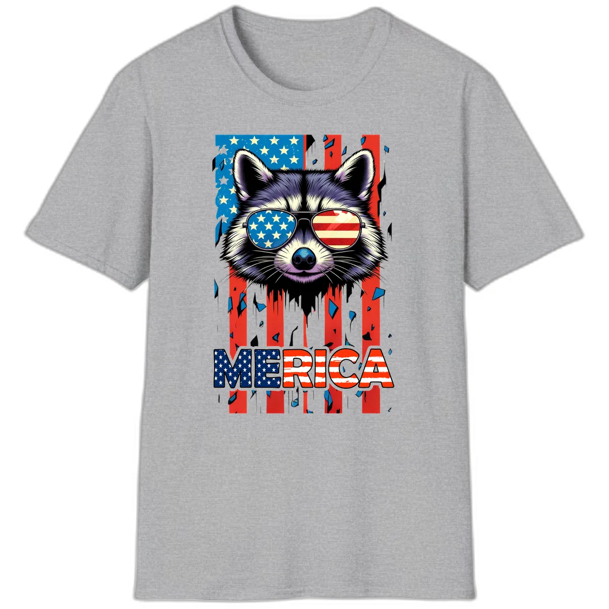 Patriotic Raccoon Merica Sunglasses T-Shirt in Sport Grey