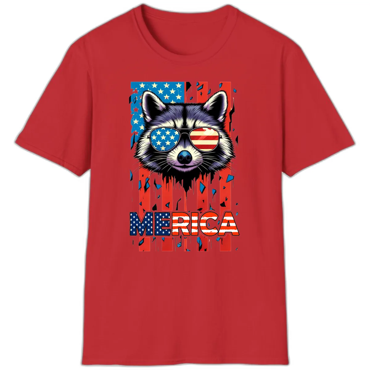 Patriotic Raccoon Merica Sunglasses T-Shirt in Red