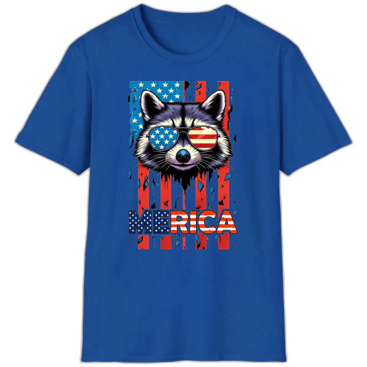 Patriotic Raccoon Merica Sunglasses T-Shirt in Royal