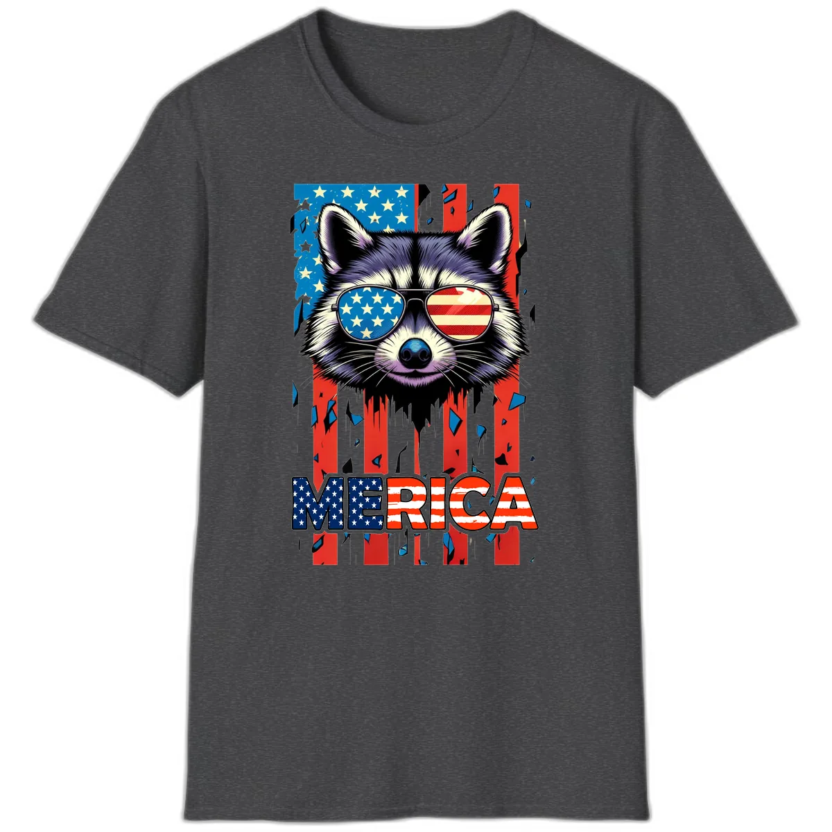Patriotic Raccoon Merica Sunglasses T-Shirt in Dark Heather