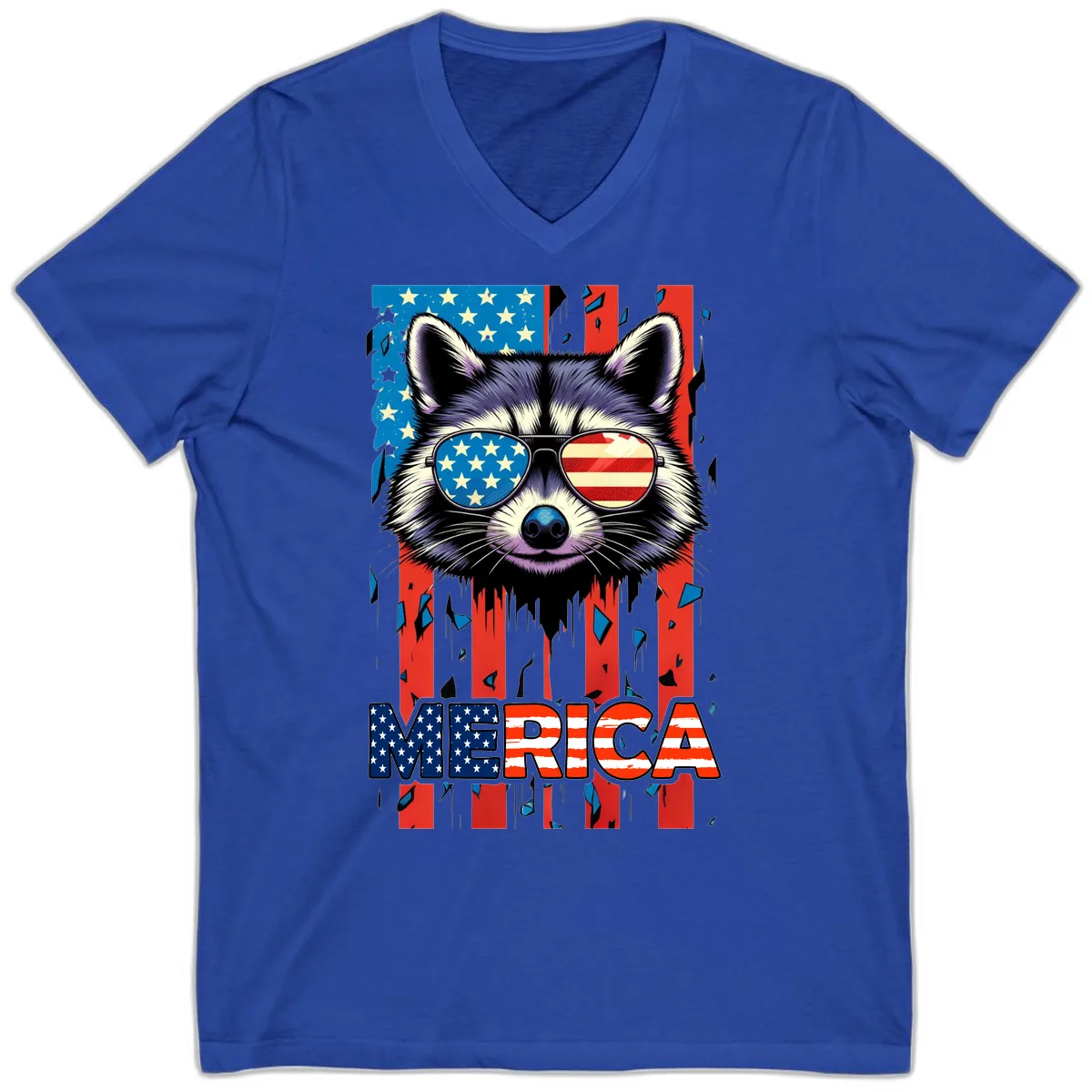 Patriotic Raccoon Merica Sunglasses V-Neck in True Royal