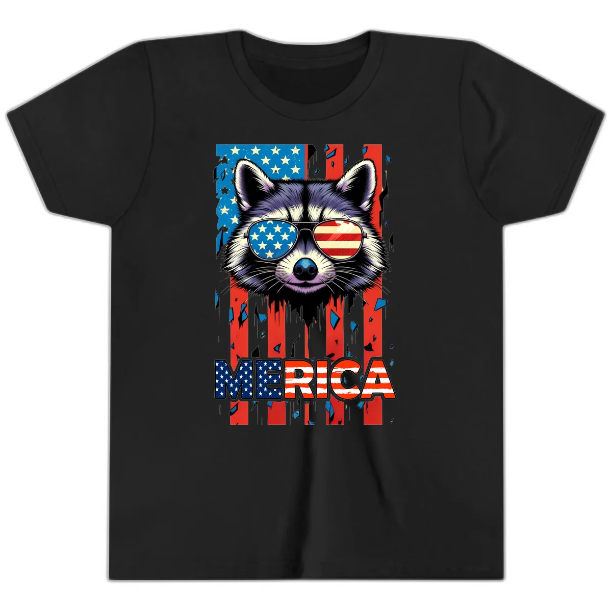 Patriotic Raccoon Merica Sunglasses Youth T-Shirt in Black
