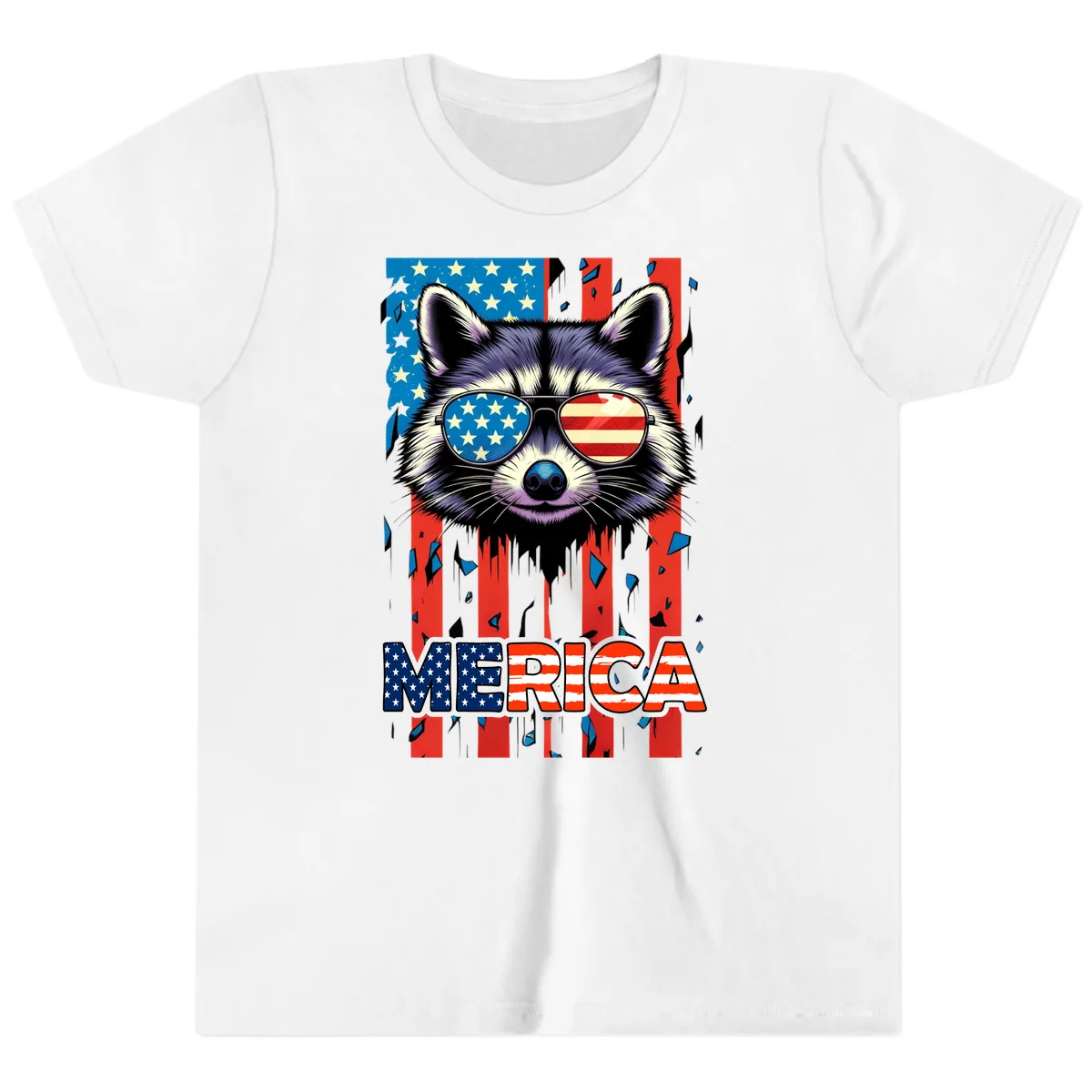 Patriotic Raccoon Merica Sunglasses Youth T-Shirt in White