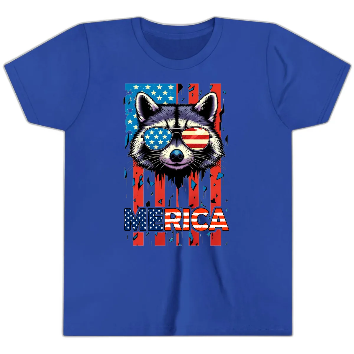 Patriotic Raccoon Merica Sunglasses Youth T-Shirt in True Royal
