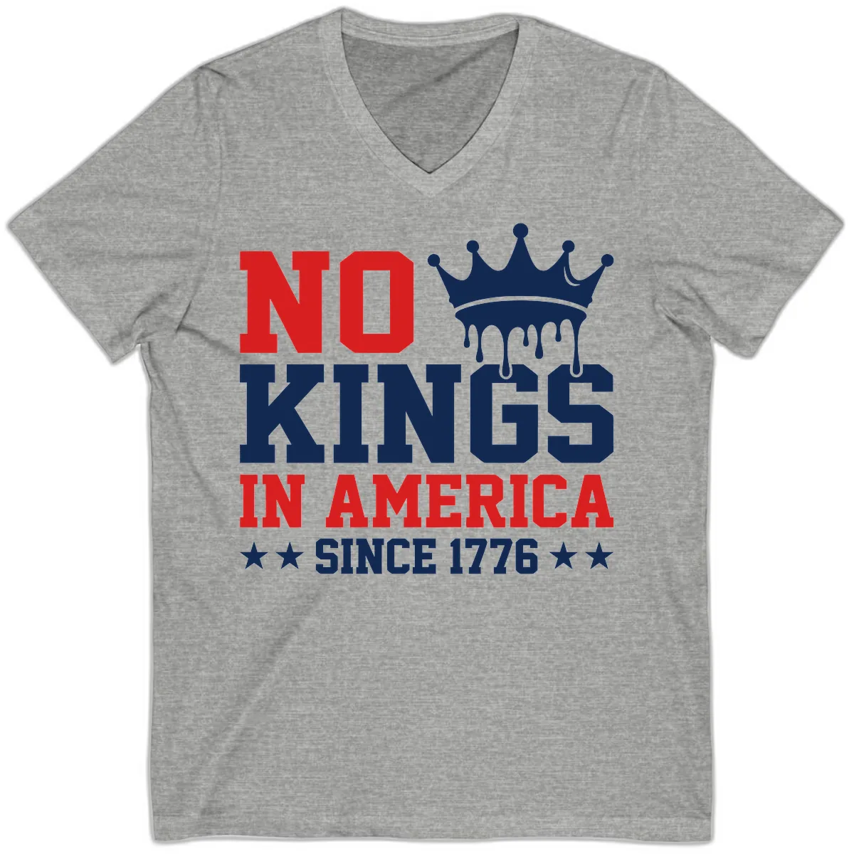 No Kings In America Since 1776 Patriotic Design V-Neck in Athletic Heather