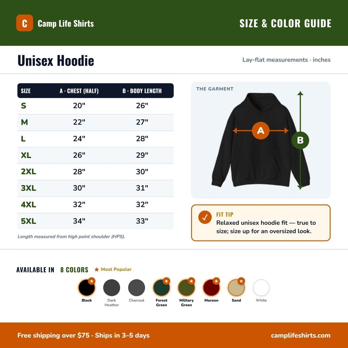 Hoodie size & color guide