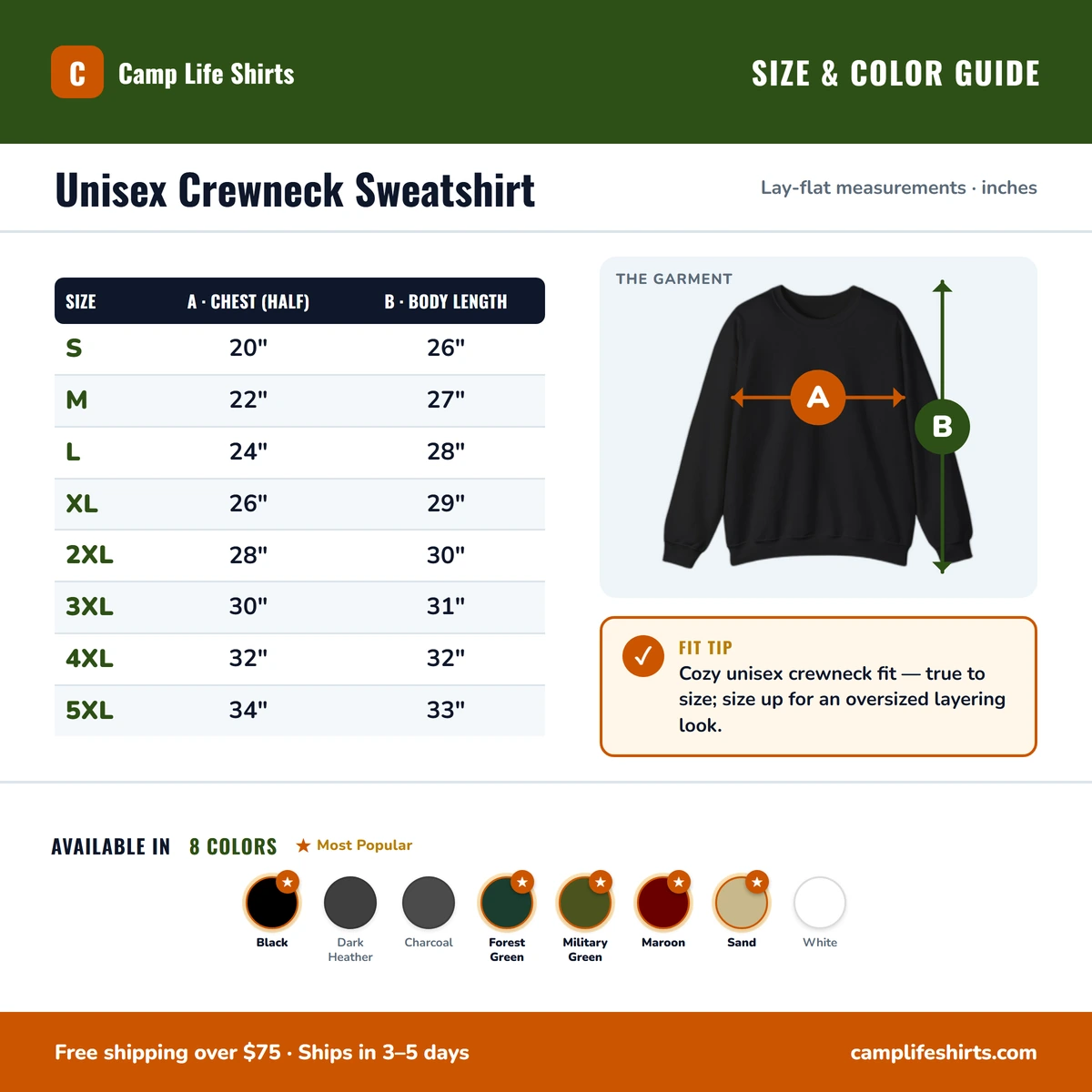 Sweatshirt size & color guide