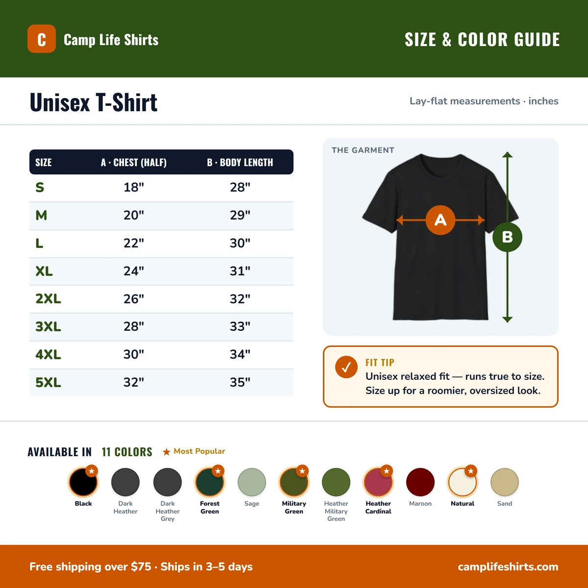 T-Shirt size & color guide